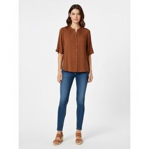 Banana republic brown crêpe short sleeve blouse, button-down rayon Large
